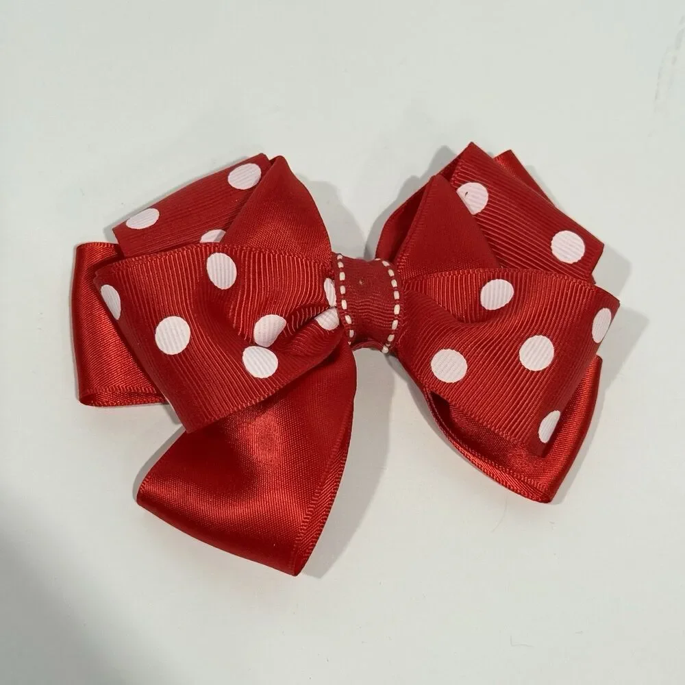 Hair Bow Clip Hairpin For Girls Red Polka Dot 5x4 Inch New